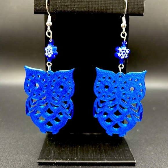 Blue Owl Earrings - Picture 3 of 6